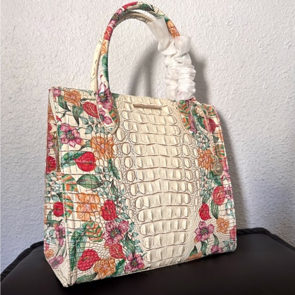 NWT BRAHMIN CAROLINE SATCHEL CROC-EMBOSSED LEATHER SHOULDER BAG FLORAL PRINT‎ - Picture 10 of 15